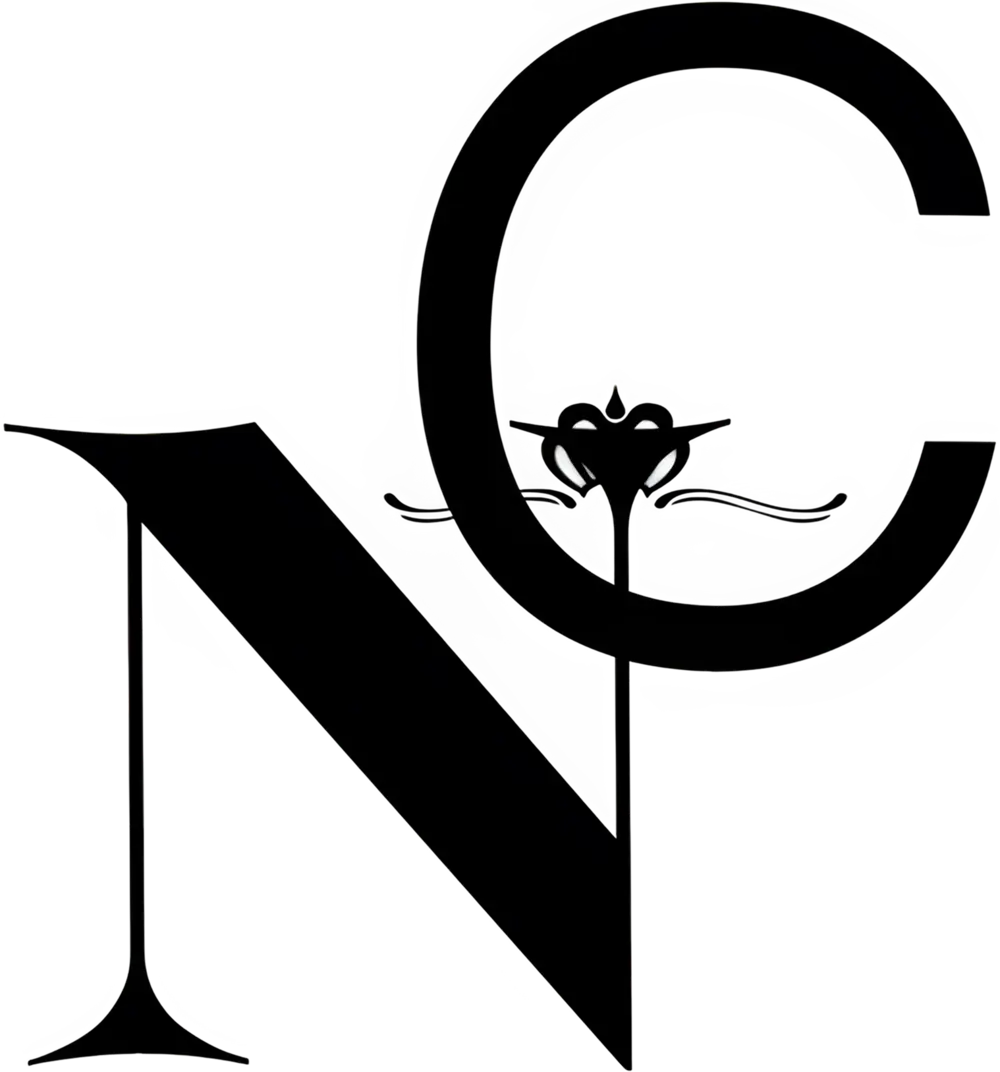 Interior Design - Logo of New Centur Head Spa featuring stylized letters and a floral design. Dexign Matter Studio