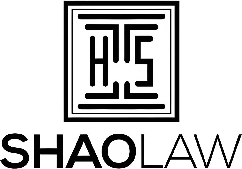 Interior Design - Logo of Shao Law featuring a geometric design and bold text. Dexign Matter Studio