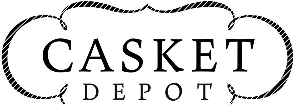 Interior Design - Logo of Casket Depot featuring the name in bold lettering with decorative elements. Dexign Matter Studio
