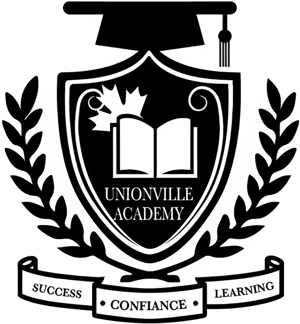 Interior Design - Crest of Unionville Academy featuring an open book and laurel leaves. Dexign Matter Studio